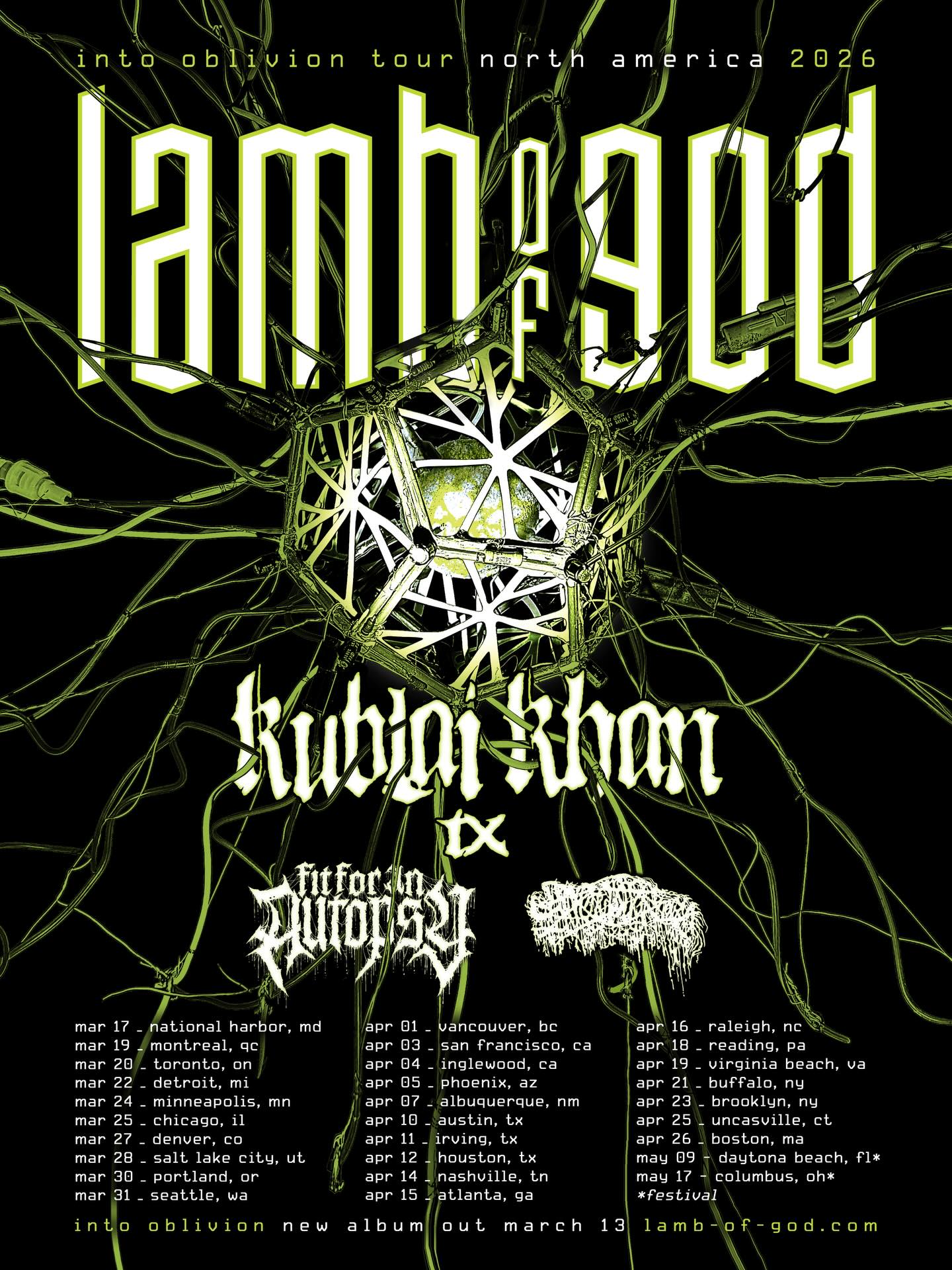 Kublai Khan TX Into Oblivion Tour Poster 2026